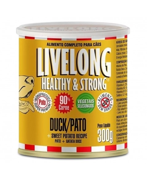 Lata De Alimento Duck Para Cães Sabor Pato 300g Livelong