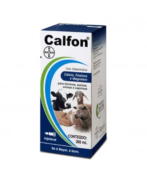 Calfon Injetável 200ml Suplemento Cálcio Fósforo e Magnésio Bayer Elanco