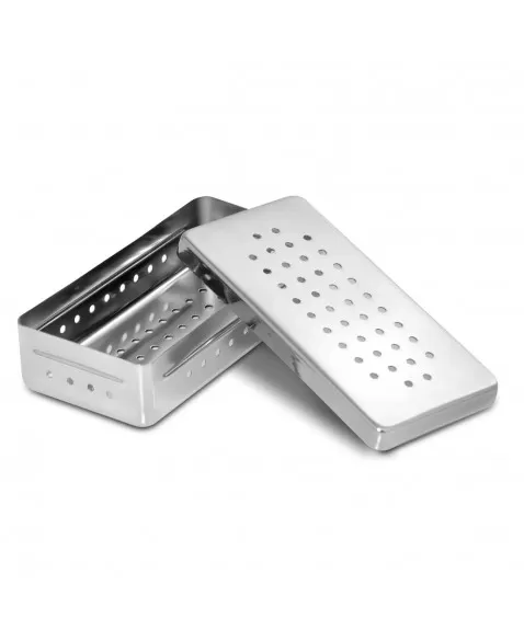 Estojo de Aço Inox Perfurado Autoclavável para Esterilização 26x12x6cm Fava