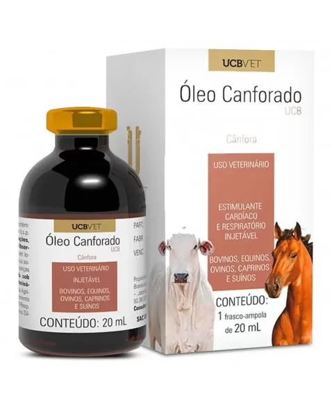 Óleo Canforado Injetável 20ml Estimulante Cardíaco e Respiratório UCBVET