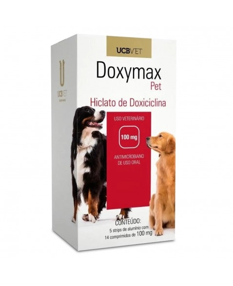 Doxymax Pet 100mg Hiclato de Doxiciclina Antimicrobiano com 70 Comprimidos UCB