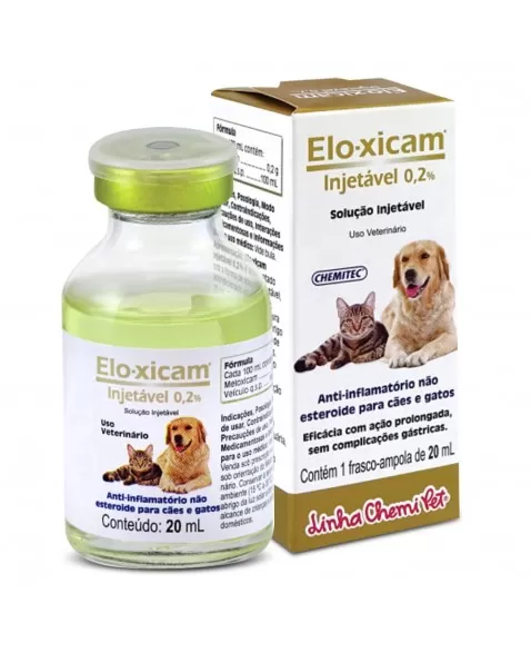 Elo-Xicam Injetável 0,2% Anti-Inflamatório Para Cães e Gatos 20mL Chemitec