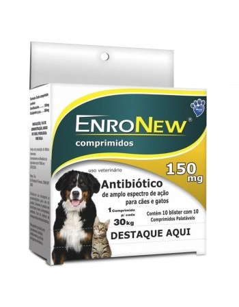 EnroNew 150mg Antibiótico para Cães e Gatos 10 Blisters com 10 Comprimidos World