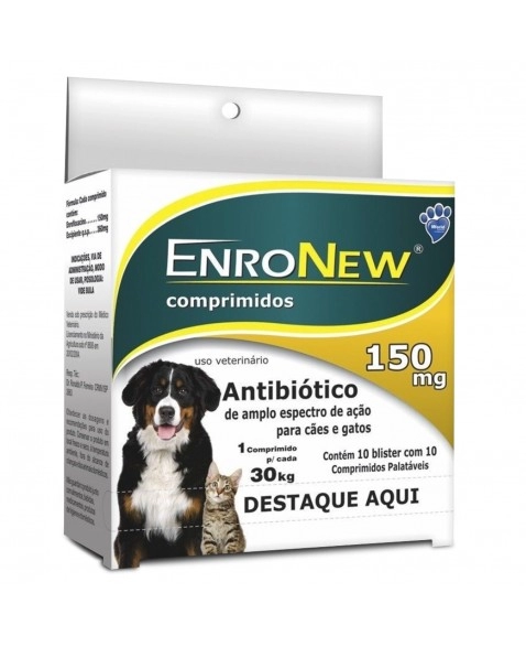 EnroNew 150mg Antibiótico para Cães e Gatos 10 Blisters com 10 Comprimidos World