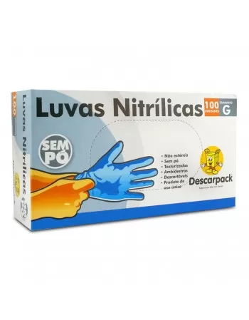 Luva Nitrílica Azul Sem Pó Tamanho G Com 100 Unidades Descarpack