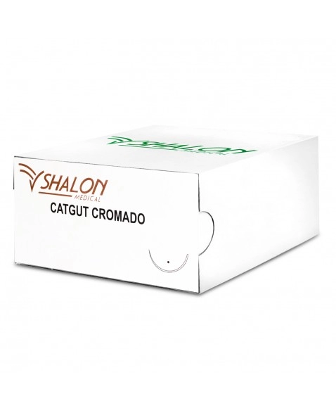 Fio de Sutura Catgut Cromado 1 com Agulha 3/8 3 75cm Shalon 2