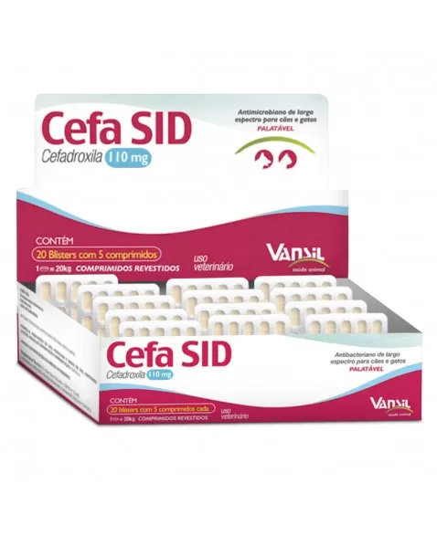 Cefa SID 110mg Antimicrobiano Cefadroxila para Cães e Gatos 5Kg 100 Comprimidos Vansil