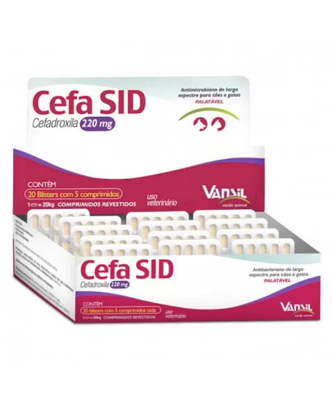 Cefa SID 220mg Antimicrobiano Cefadroxila para Cães e Gatos 10Kg 100 Comprimidos Vansil