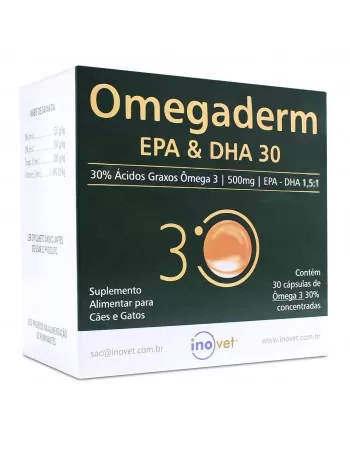 Omegaderm EPA & DHA 30% 500mg com 30 Capsulas Inovet