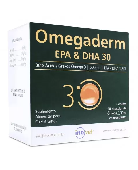 Omegaderm EPA & DHA 30% 500mg com 30 Capsulas Inovet