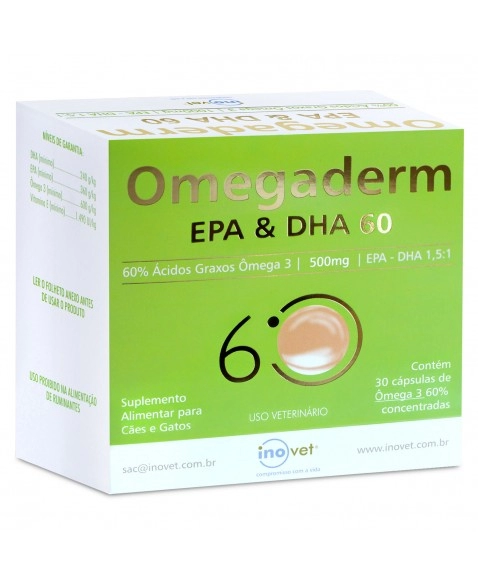 Omegaderm EPA & DHA 60% 500mg Com 30 Capsulas Inovet