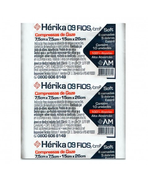 Compressa Gaze Hidrófila Estéril Algodão 09 Fios Com 10 Unidades Livia America Medical