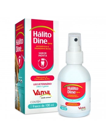 Hálito Dine Spray 100ml Antisséptico E Odorizante Oral Para Cães E Gatos Vansil