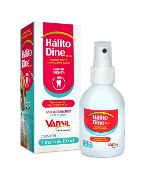 Hálito Dine para Cães e Gatos Antisséptico Bucal 100ml Vansil