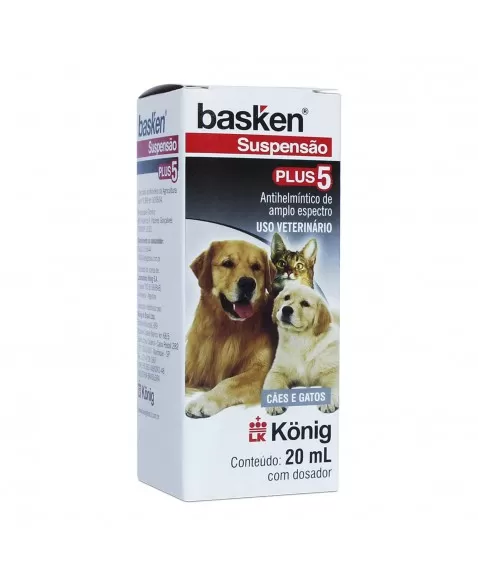 Vermífugo Basken Suspensão Plus 5 para Cães e Gatos 20ml Konig