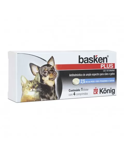 Vermífugo Basken Plus para Cães e Gatos 300mg 4 Comprimidos Konig