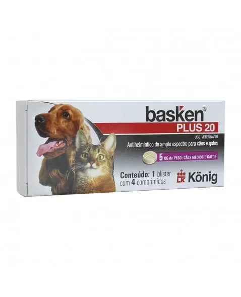 Vermífugo Basken Plus 20 para Cães e Gatos 550mg 4 Comprimidos Konig