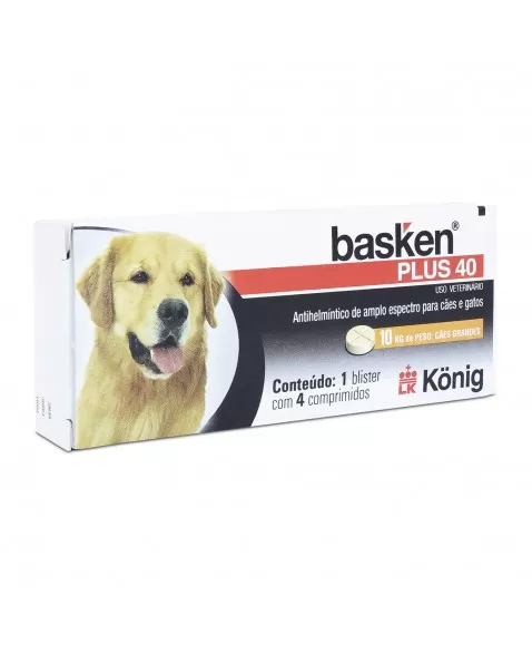 Vermífugo Basken Plus 40 para Cães 1100mg 4 Comprimidos Konig