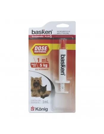 Vermífugo Basken Suspensão Plus 5 Cães e Gatos Dose Individual 1ml Konig