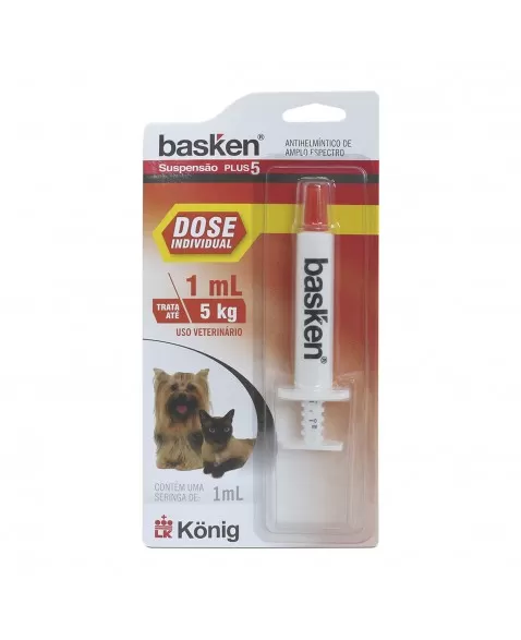 Vermífugo Basken Suspensão Plus 5 Cães e Gatos Dose Individual 1ml Konig