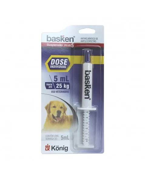 Vermífugo Basken Suspensão Plus 5 para Cães Dose Individual 5ml Konig