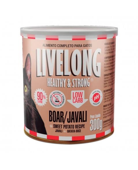 Lata Alimento Boar para Gatos Sabor Javali 300g Livelong