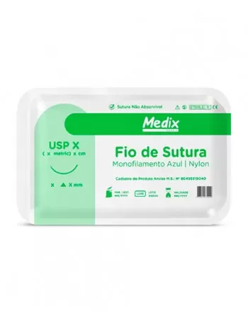 Fio de Sutura Nylon 0 com Agulha 3/8 3 45cm Medix