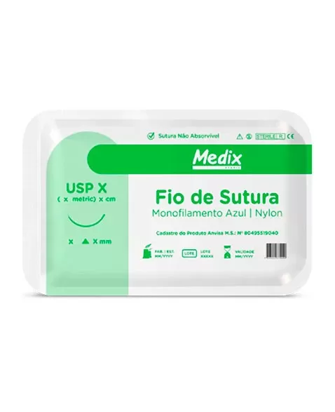 Fio de Sutura Nylon 0 com Agulha 3/8 3 45cm Medix