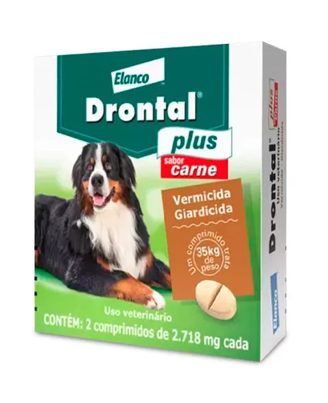 Drontal Plus Vermífugo Sabor Carne 35kg 2 Comprimidos Elanco