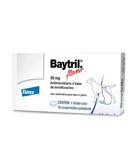 Baytril Flavour Para Cães E Gatos 50Mg Com 10 Comprimidos Elanco