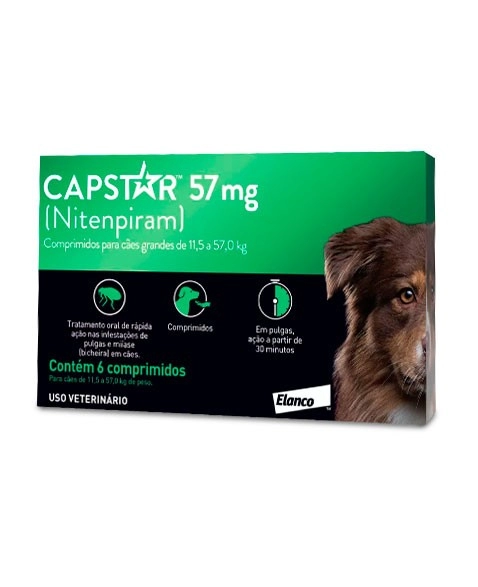 Antipulgas Capstar 57mg Para Cães de 11kg até 57kg 6 Comprimidos Elanco