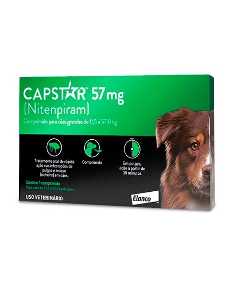 Antipulgas Capstar 57mg Para Cães de 11kg até 57kg 1 Comprimido Elanco