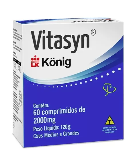 Vitasyn Suplemento Alimentar 2000mg para Cães 60 Comprimidos Konig