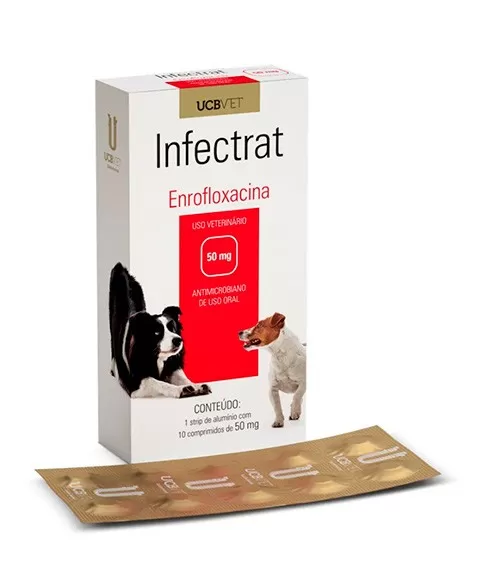 Infectrat Enrofloxacina 50mg Para Cães com 10 Comprimidos UCB